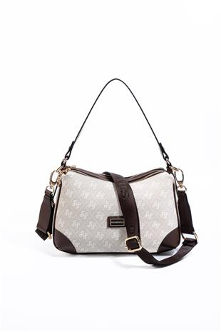 Silver Polo SP1269 Kadın Omuz Çantası Monogram Taş-Kahve