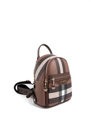 Silver & Polo SP983 Kadın Sırt Çantası Ekose Koyu Kahve-Kahve