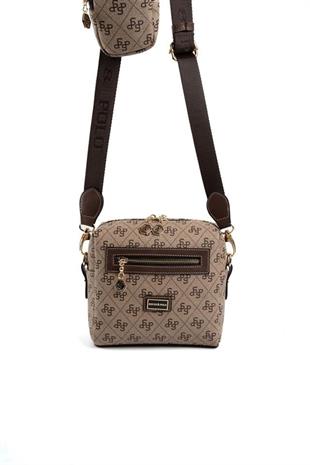 Silver Polo Koyubej - Kahve Monogram Kadın Çapraz Çanta SP1038