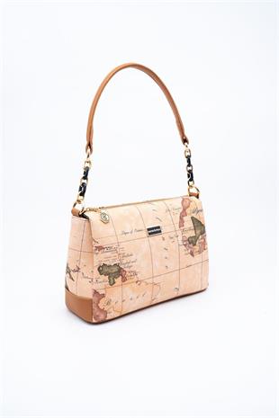 Silver & Polo SP910 Kadın Çapraz Çanta Harita Pudra-A.Taba