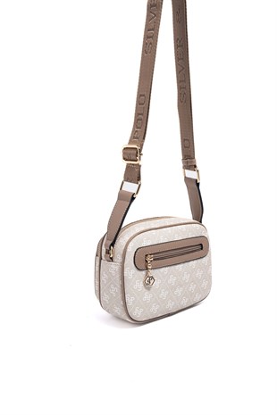 Silver & Polo SP1111 Kadın Çapraz Çanta Monogram Taş-Latte