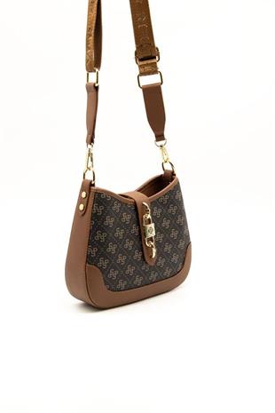 Silver & Polo SP1156 Kadın Çapraz Çanta Monogram Kahve Sarı-Taba