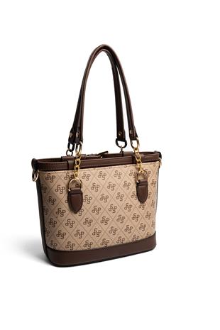 Silver & Polo SP1155 Kadın El Çantası Monogram Koyu Bej-Kahve
