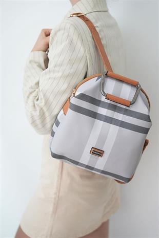 Silver & Polo SP771 Kadın Sırt Çantası Ekose A.Gri-A.Taba