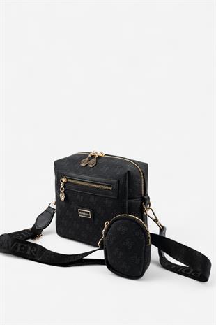 Silver & Polo SP1038 Kadın Çapraz Çanta Monogram Siyah-Siyah
