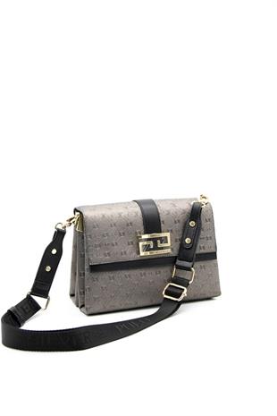 Silver & Polo SP1009 Kadın Çapraz Çanta Logolu Platin-Siyah