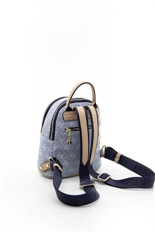 Silver & Polo SP983 Kadın Sırt Çantası Monogram Mavi-Ten