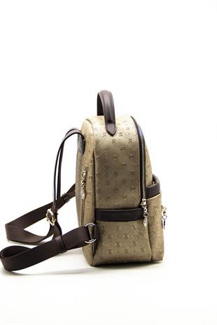 Silver & Polo SP1061 Kadın Sırt Çantası Logolu Bronz-Kahve