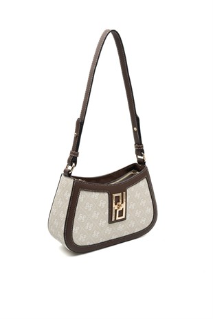 Silver & Polo SP1132 Kadın Çapraz Çanta Monogram Taş-Kahve