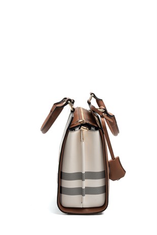 Silver & Polo SP1174 Kadın El Çantası Ekose Krem-Taba