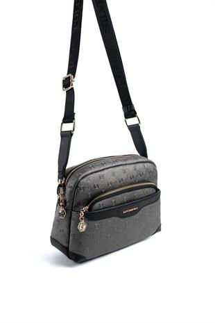 Silver & Polo SP1201 Kadın Çapraz Çanta Logolu Platin-Siyah