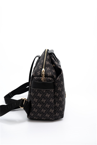 Silver & Polo SP771 Kadın Sırt Çantası Monogram Füme-Siyah
