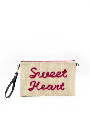 Silver & Polo SP1034 Kadın Portföy & Clutch Dokuma Hasır Bej-Fuşya