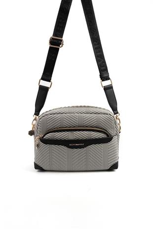 Silver & Polo SP1201 Kadın Çapraz Çanta Hasır Siyah Beyaz-Siyah