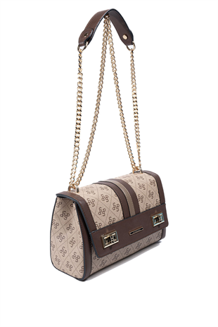 Silver & Polo SP1139 Kadın Çapraz Çanta Monogram Koyu Bej-Kahve