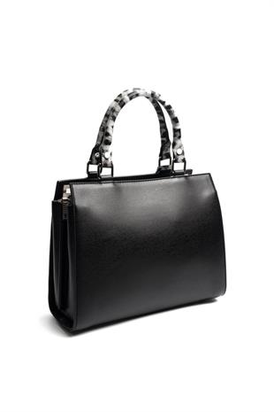 Silver & Polo SP1174 Kadın El Çantası Düz Siyah-Siyah-Leopar Gri