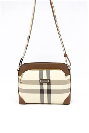 Silver & Polo SP364 Kadın Çapraz Çanta Ekose Krem-Taba