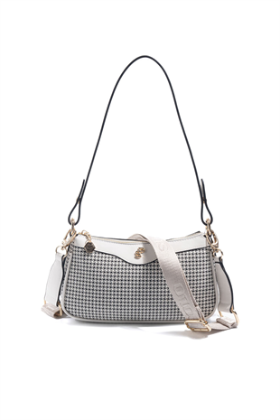Silver & Polo SP1274 Kadın Çapraz Çanta King Desen Siyah-Kemik