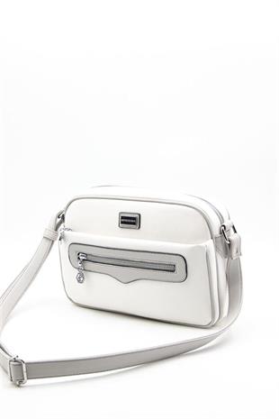 Silver & Polo SP491 Kadın Çapraz Çanta Düz Beyaz-A.Gri