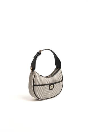 Silver Polo SP1194 Kadın Omuz Çantası Hasır Siyah Beyaz-Siyah