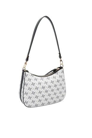 Silver Polo Beyaz - Siyah Monogram Kadın Omuz Çantası SP1259