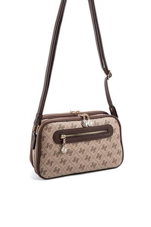 Silver & Polo SP899 Kadın Çapraz Çanta Monogram Koyubej-Kahve