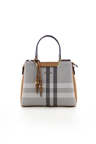 Silver & Polo SP969 Kadın El Çantası Ekose A.Gri-A.Taba