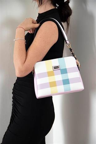 Silver Polo SP937 Kadın Omuz Çantası Ekose Lila-Pembe