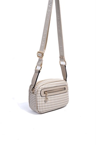 Silver & Polo SP1111 Kadın Çapraz Çanta Ekose Line Kare Kum Beji