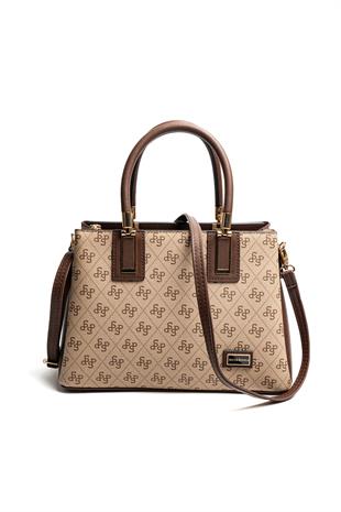 Silver & Polo SP1000 Kadın El Çantası Monogram Koyu Bej-Kahve