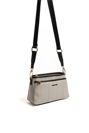 Silver & Polo SP1184 Kadın Çapraz Çanta Hasır Siyah Beyaz-Siyah