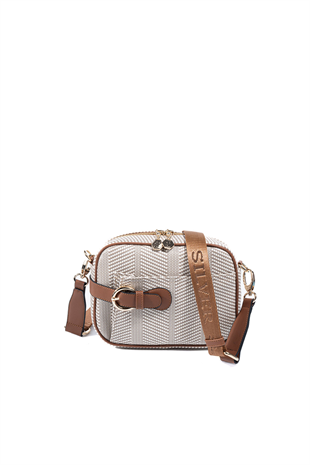 Silver & Polo SP1256 Kadın Çapraz Çanta Hasır Bej-Taba