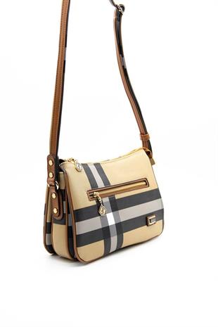Silver & Polo SP818 Kadın Çapraz Çanta Ekose Bej-Taba