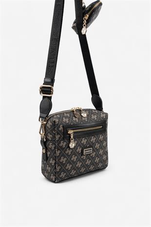 Silver & Polo SP1038 Kadın Çapraz Çanta Monogram Füme-Siyah