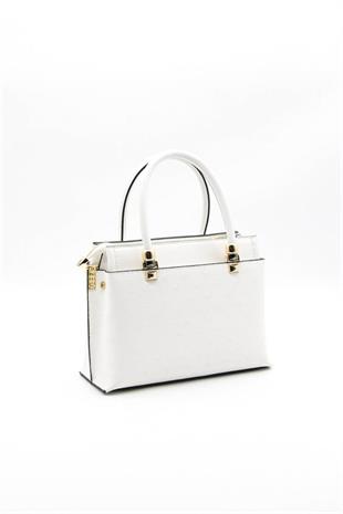 Silver & Polo SP826 Kadın El Çantası Logolu Beyaz-Beyaz