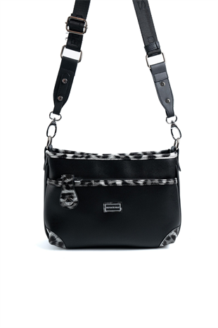 Silver & Polo SP1160 Kadın Çapraz Çanta Düz Siyah-Leopar Gri