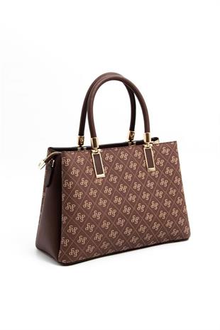 Silver & Polo SP1000 Kadın El Çantası Monogram Kahve