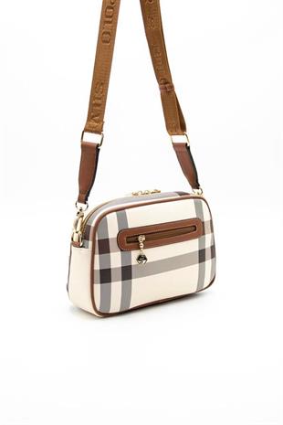 Silver & Polo SP1094 Kadın Çapraz Çanta Ekose Krem-Taba