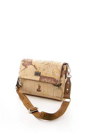 Silver & Polo SP963 Kadın Çapraz Çanta Harita Pudra-A.Taba