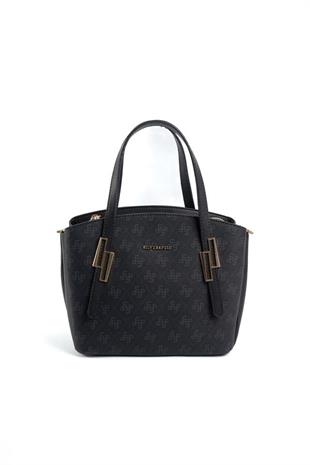 Silver & Polo SP1021 Kadın El Çantası Monogram Siyah-Siyah