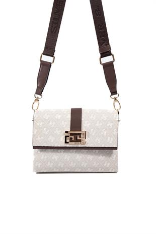 Silver Polo SP1009 Kadın Çapraz Çanta Monogram Taş-Kahve