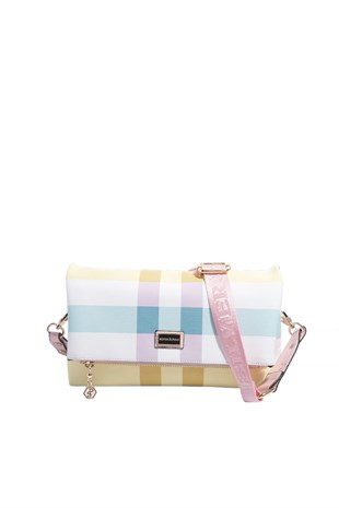 Silver & Polo SP1278 Kadın Çapraz Çanta Ekose Lila-Pembe