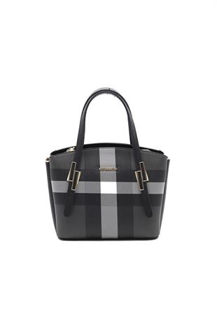 Silver & Polo SP1021 Kadın El Çantası Ekose Siyah-Siyah