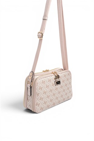Silver Polo Pembe - Pudra Monogram Kadın Çapraz Çanta SP899