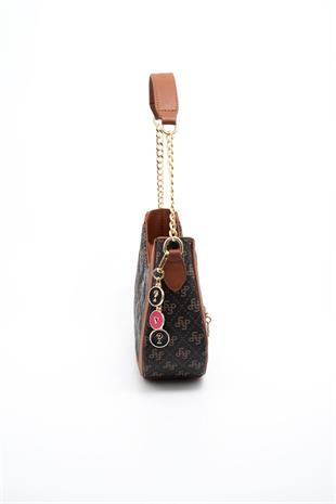 Silver & Polo SP1168 Kadın Omuz Çantası Monogram Kahve Sarı-Taba