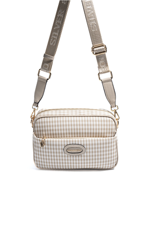 Silver & Polo SP1267 Kadın Çapraz Çanta Ekose Line Kare Kum Beji