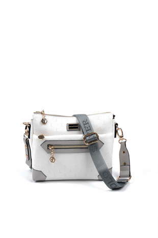 Silver & Polo SP1110 Kadın Çapraz Çanta Logolu Beyaz-A.Gri