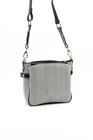 Silver & Polo SP884 Kadın Çapraz Çanta Hasır Siyah Beyaz-Siyah