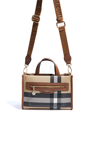 Silver & Polo SP1271 Kadın El Çantası Ekose Bej-Taba