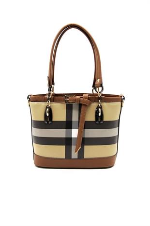 Silver & Polo SP1155 Kadın El Çantası Ekose Bej-Taba